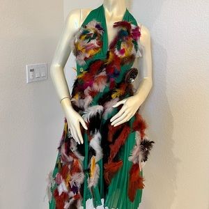 CAROLINA - Open Back Glitter Green Party Dress